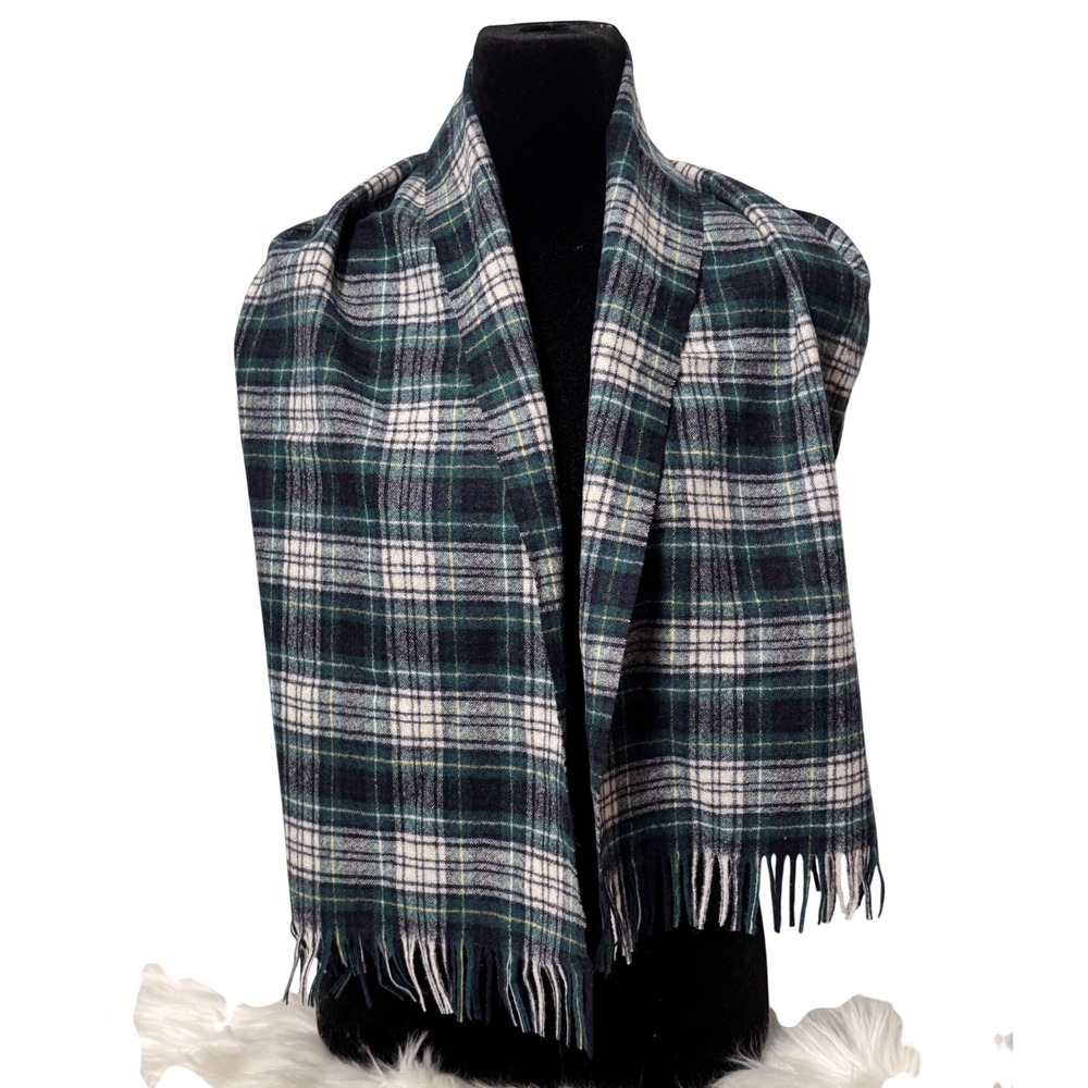 Pendleton Wool Scarf Campbell Dress Tartan Plaid Green Navy Made in USA 51x12‎